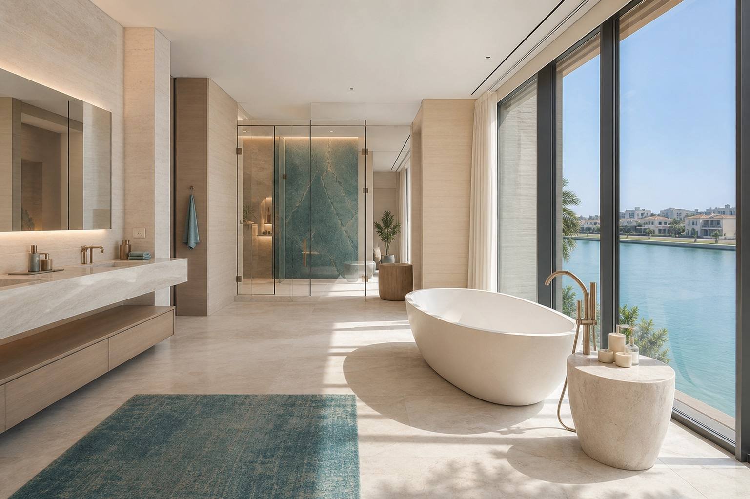 Foyer and staircase, Palm Jumeirah Beachfront Villa, Palm Jumeirah, Dubai — interior design by Blaine Robert Design