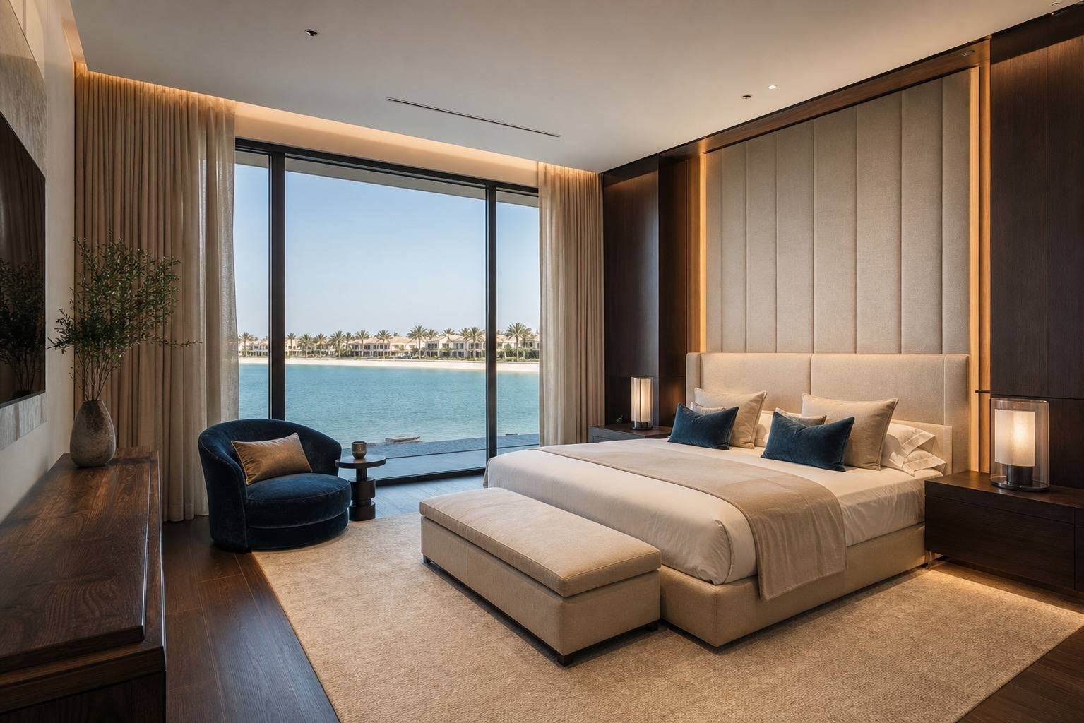 Guest suite, Palm Jumeirah Beachfront Villa, Palm Jumeirah, Dubai — interior design by Blaine Robert Design